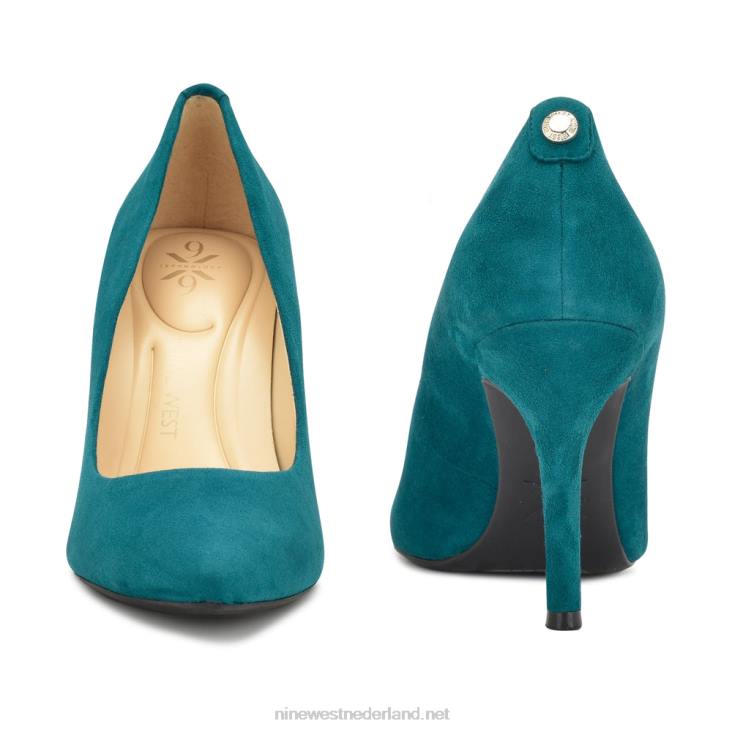 vijfde 9x9 pumps met spitse neus Nine West 62LB1280 groenblauw suède