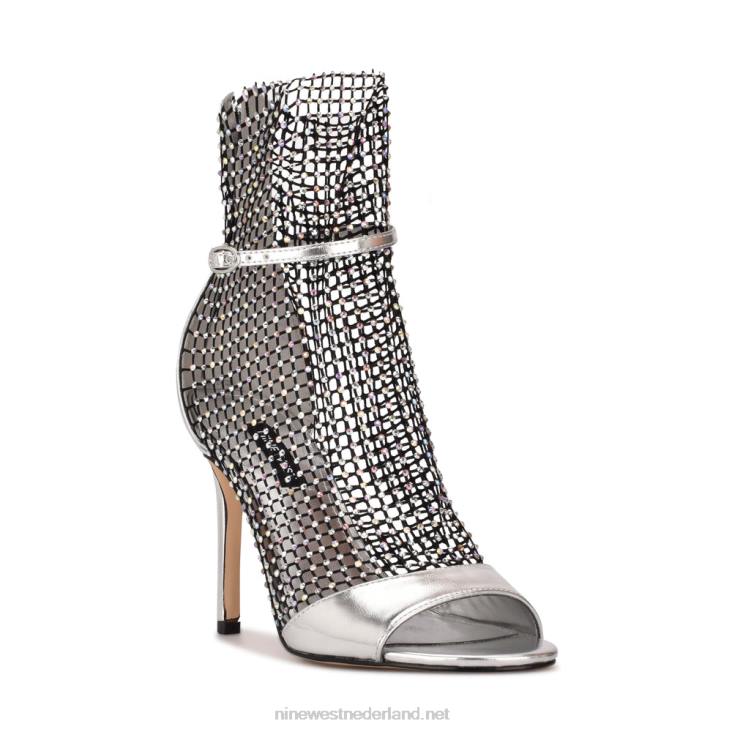 imery mesh laarsjes met open teen Nine West 62LB1884 zilver/zwarte strass