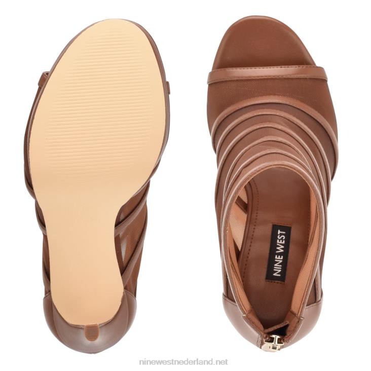 larang mesh laarsjes met open teen Nine West 62LB1781 licht bruin