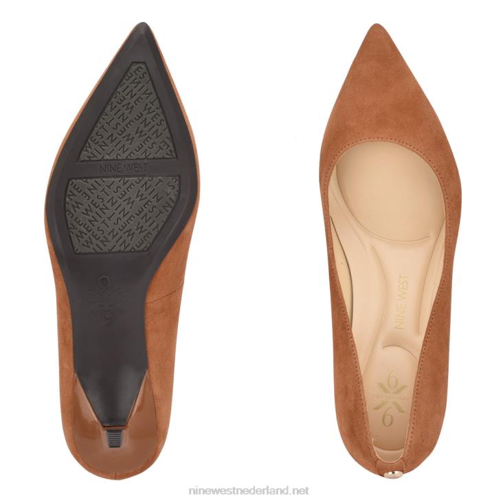 kuna 9x9 pumps met spitse neus Nine West 62LB1174 cognac suède