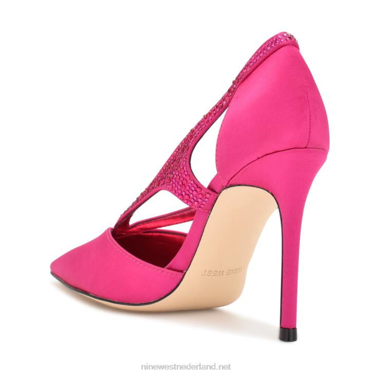 fantasie pumps met spitse neus Nine West 62LB1803 roze satijn kristal