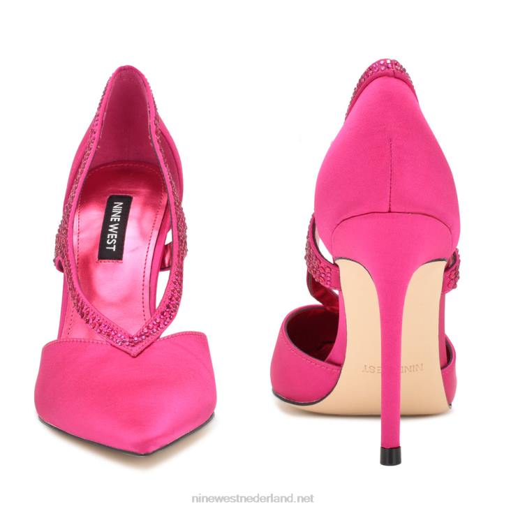 fantasie pumps met spitse neus Nine West 62LB1803 roze satijn kristal