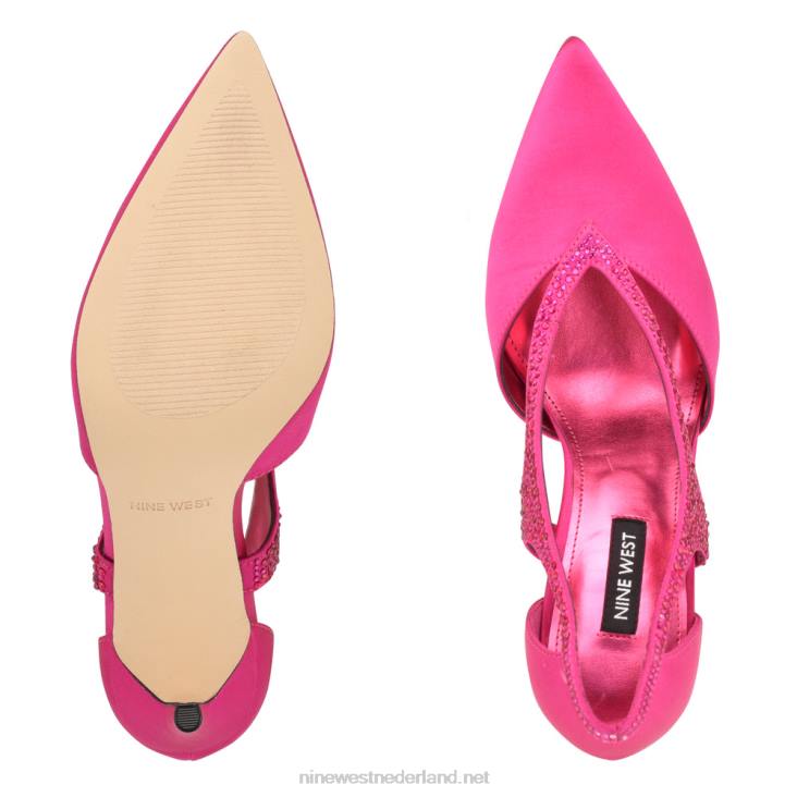 fantasie pumps met spitse neus Nine West 62LB1803 roze satijn kristal