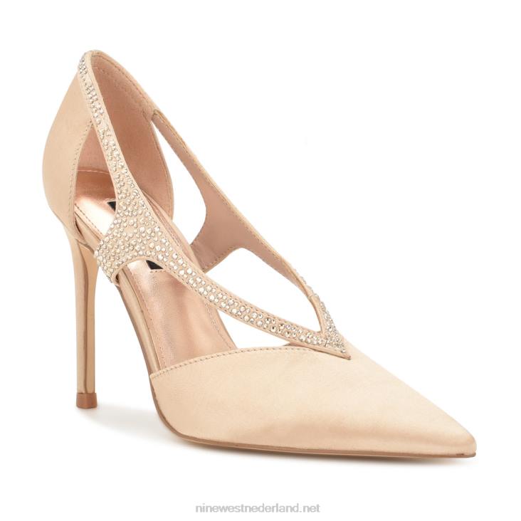 fantasie pumps met spitse neus Nine West 62LB1804 naakt satijn kristal