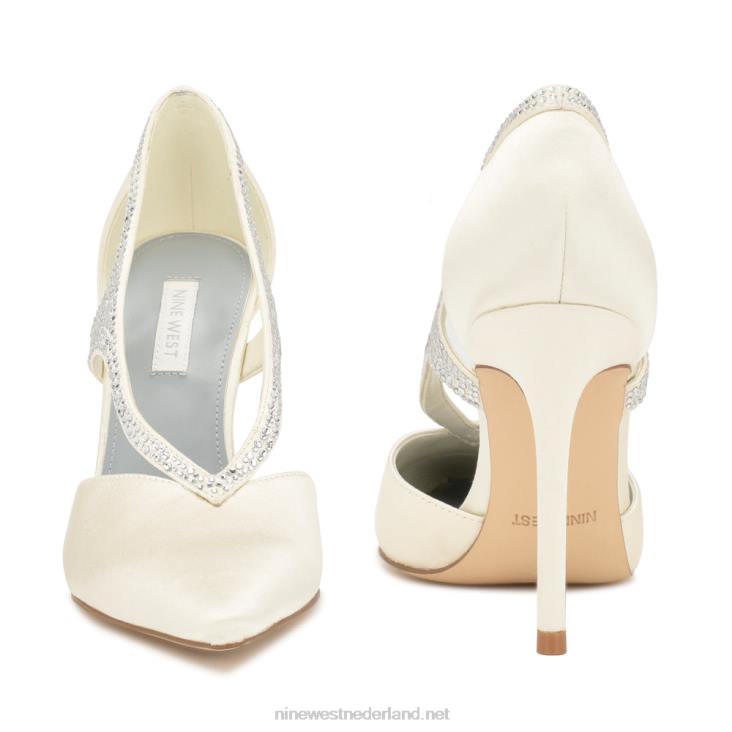 fantasie pumps met spitse neus Nine West 62LB1805 ivoor satijn kristal