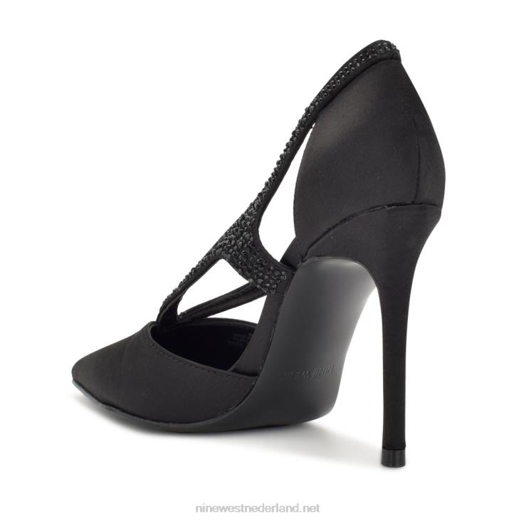 fantasie pumps met spitse neus Nine West 62LB1806 zwart satijn kristal