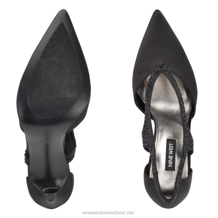 fantasie pumps met spitse neus Nine West 62LB1806 zwart satijn kristal