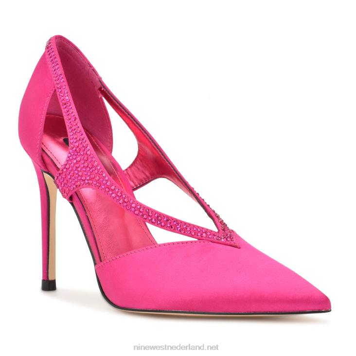 fantasie pumps met spitse neus Nine West 62LB903 roze satijn kristal