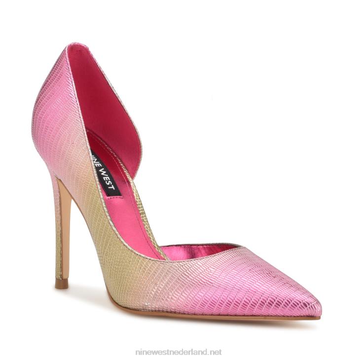 followe d\'orsay pumps met spitse neus Nine West 62LB1601 roze metalen hagedis