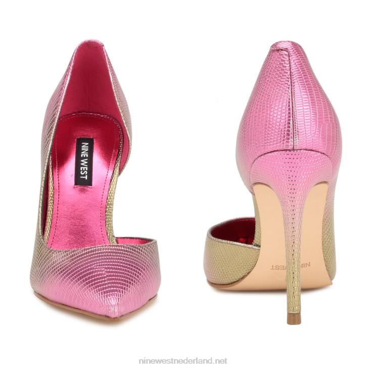 followe d\'orsay pumps met spitse neus Nine West 62LB1601 roze metalen hagedis