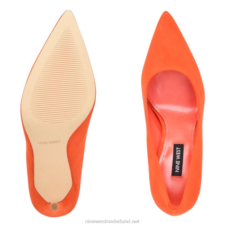 frisse puntige pumps Nine West 62LB1566 neon oranje suède