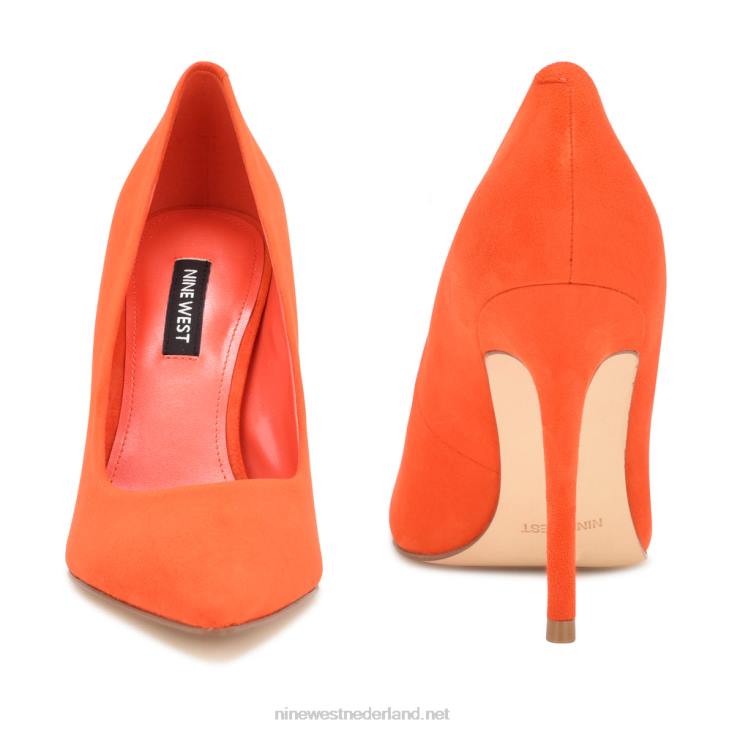 frisse puntige pumps Nine West 62LB896 neon oranje suède