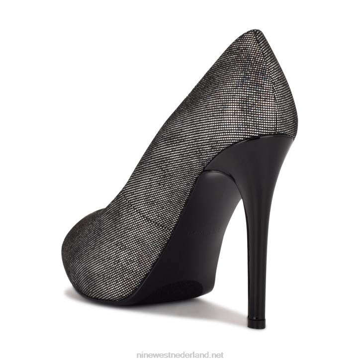 hethr platform peep toe pumps Nine West 62LB1825 zilver/zwart holografisch
