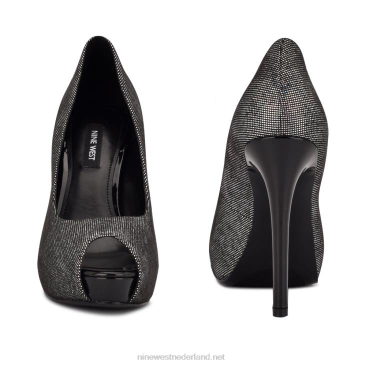 hethr platform peep toe pumps Nine West 62LB1825 zilver/zwart holografisch