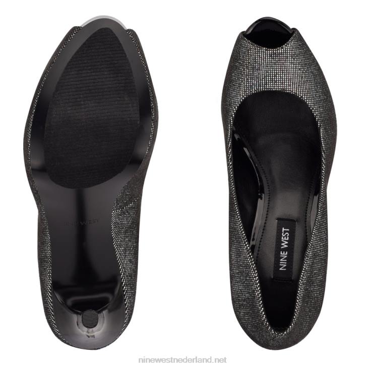 hethr platform peep toe pumps Nine West 62LB1825 zilver/zwart holografisch