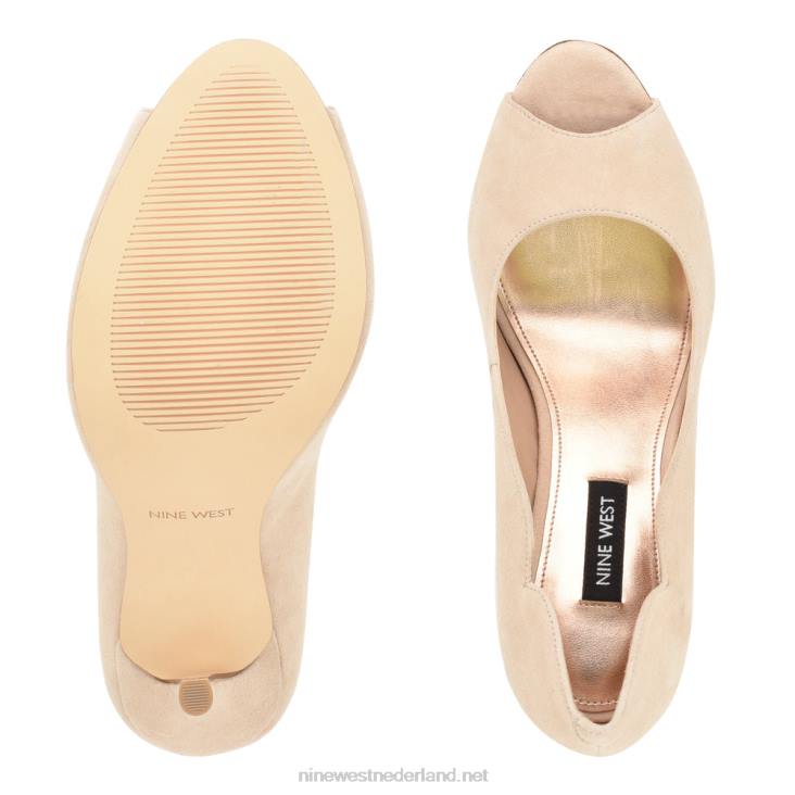 kelyan pumps met open teen Nine West 62LB1400 licht natuurlijk suède