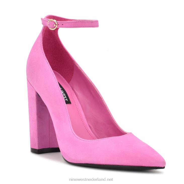 plana pumps met enkelbandje Nine West 62LB892 felroze suède