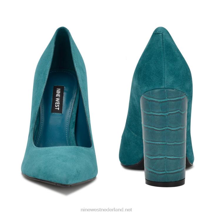 power geklede pumps Nine West 62LB934 groenblauw suède/reliëf croco