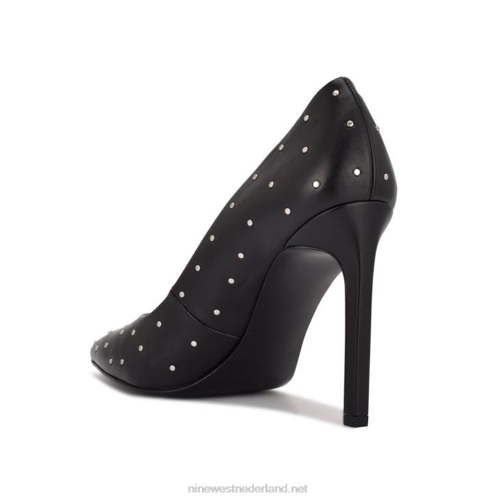 tatiana pumps met spitse neus en studs Nine West 62LB1525 zwart leer bezaaid