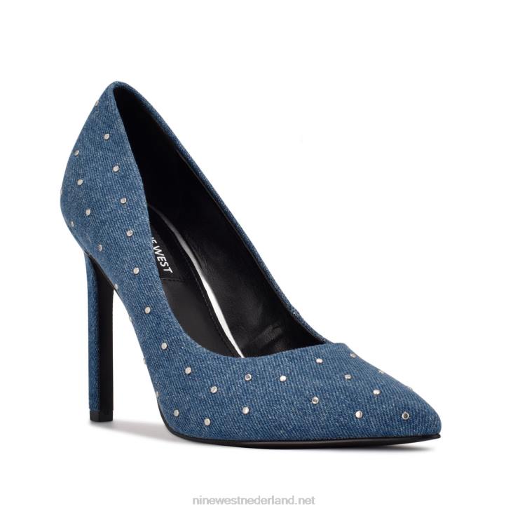 tatiana pumps met spitse neus en studs Nine West 62LB874 denim bezaaid