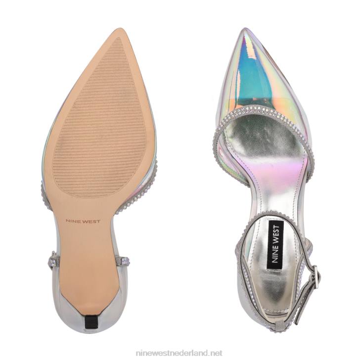 tootsie pumps met enkelbandje Nine West 62LB1540 zilver/blauw iriserend