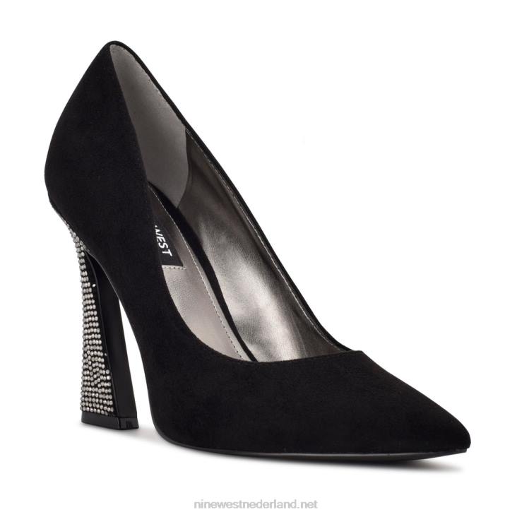 trendy pumps met spitse neus Nine West 62LB1478 zwart suède/strass