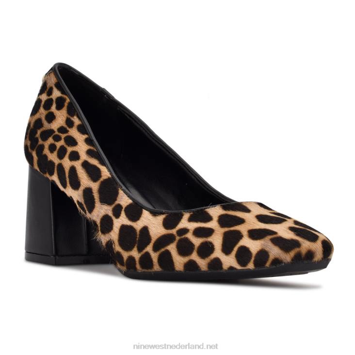 vibe 9x9 pumps met blokhak Nine West 62LB2146 luipaardprint haarkalf