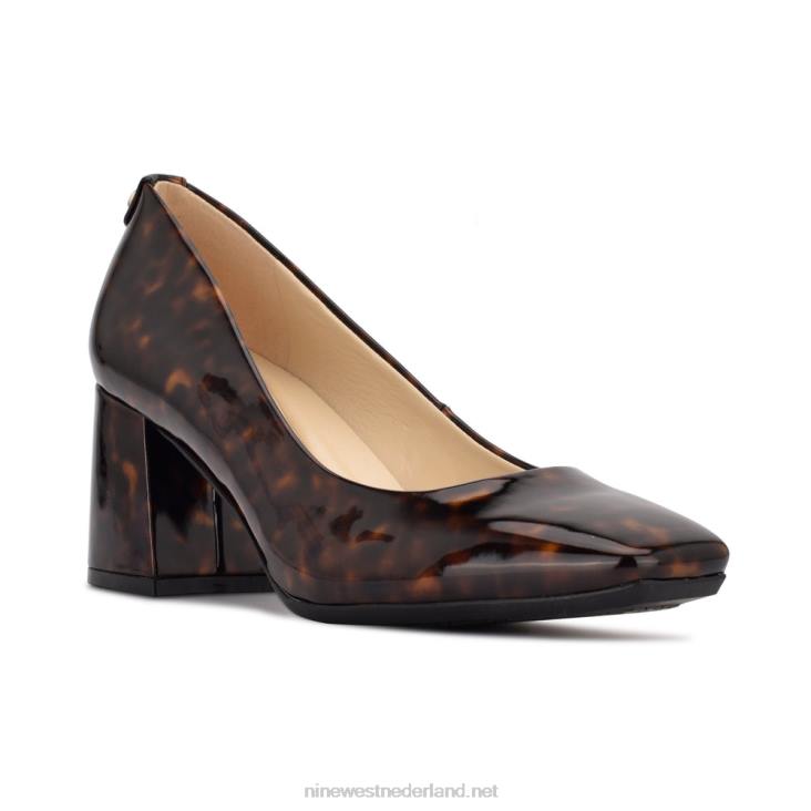 vibe 9x9 pumps met blokhak Nine West 62LB2182 bruine schildpad