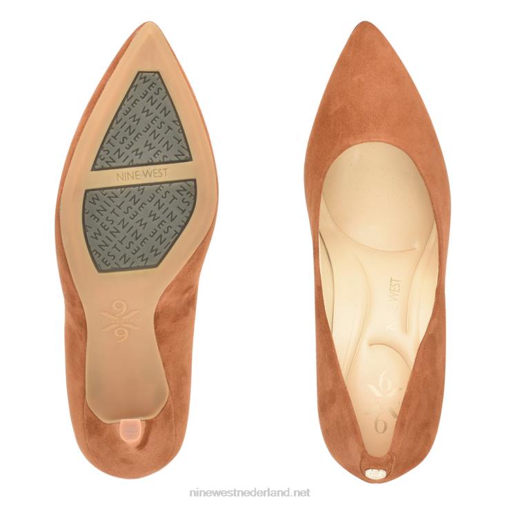 vijfde 9x9 pumps met spitse neus Nine West 62LB2114 cognac suède