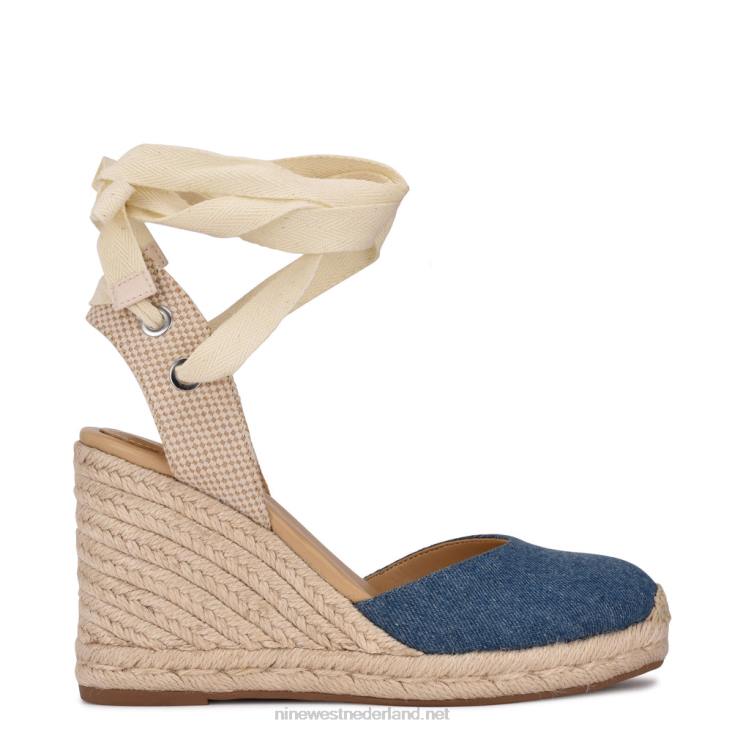espadrillesandalen met sleehak en enkelband van friend Nine West 62LB792 blauwe spijkerstof
