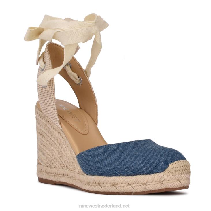 espadrillesandalen met sleehak en enkelband van friend Nine West 62LB792 blauwe spijkerstof