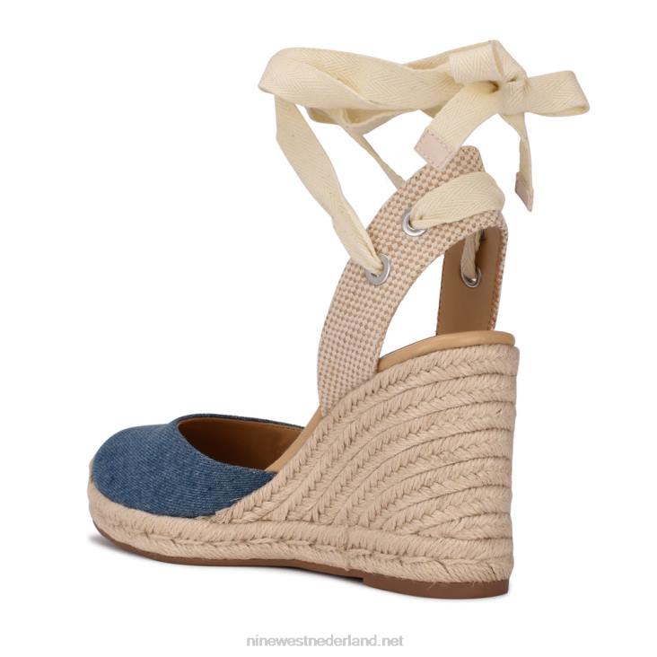 espadrillesandalen met sleehak en enkelband van friend Nine West 62LB792 blauwe spijkerstof