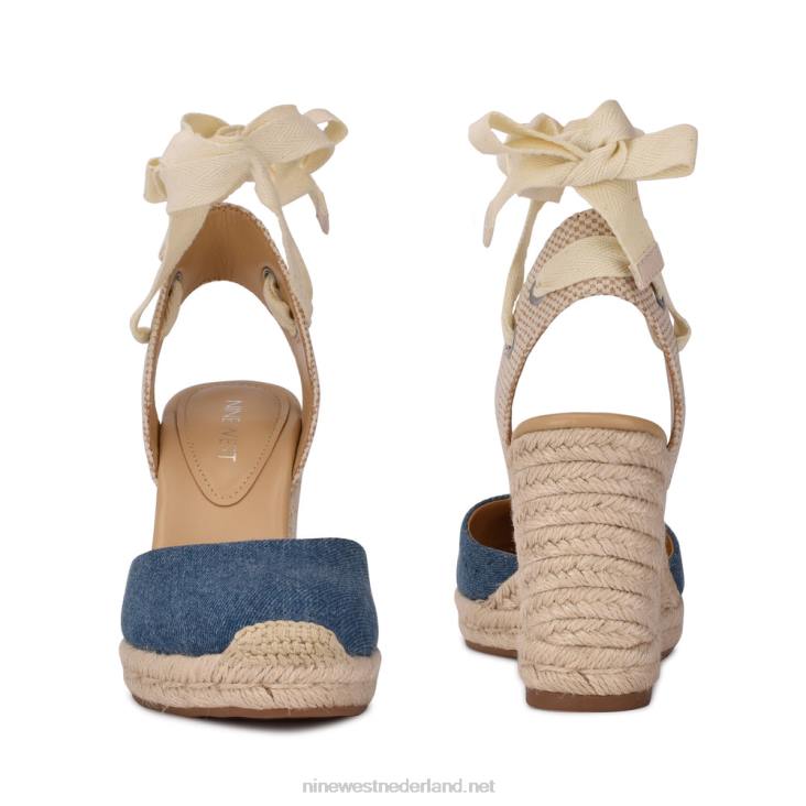 espadrillesandalen met sleehak en enkelband van friend Nine West 62LB792 blauwe spijkerstof