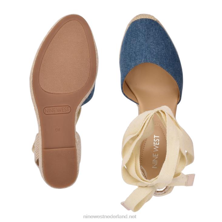 espadrillesandalen met sleehak en enkelband van friend Nine West 62LB792 blauwe spijkerstof