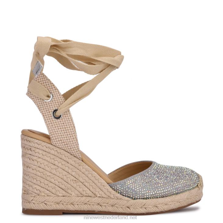 espadrillesandalen met sleehak en enkelband van friend Nine West 62LB796 grijs glanzend suède