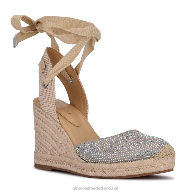 espadrillesandalen met sleehak en enkelband van friend Nine West 62LB796 grijs glanzend suède