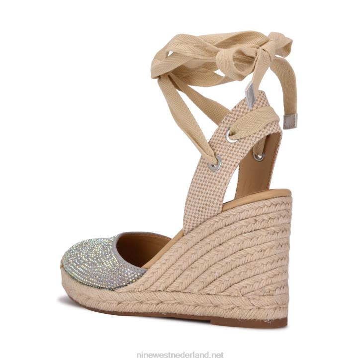 espadrillesandalen met sleehak en enkelband van friend Nine West 62LB796 grijs glanzend suède