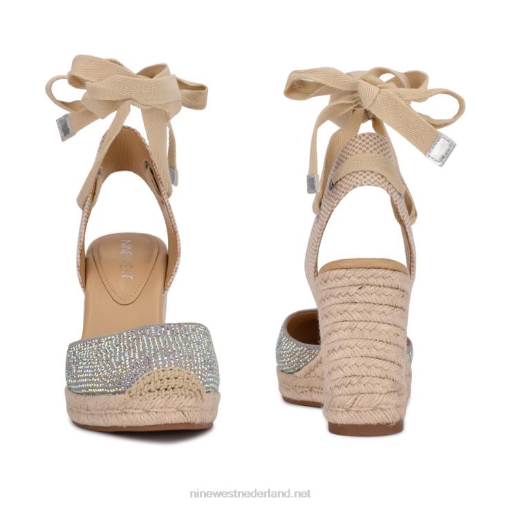 espadrillesandalen met sleehak en enkelband van friend Nine West 62LB796 grijs glanzend suède
