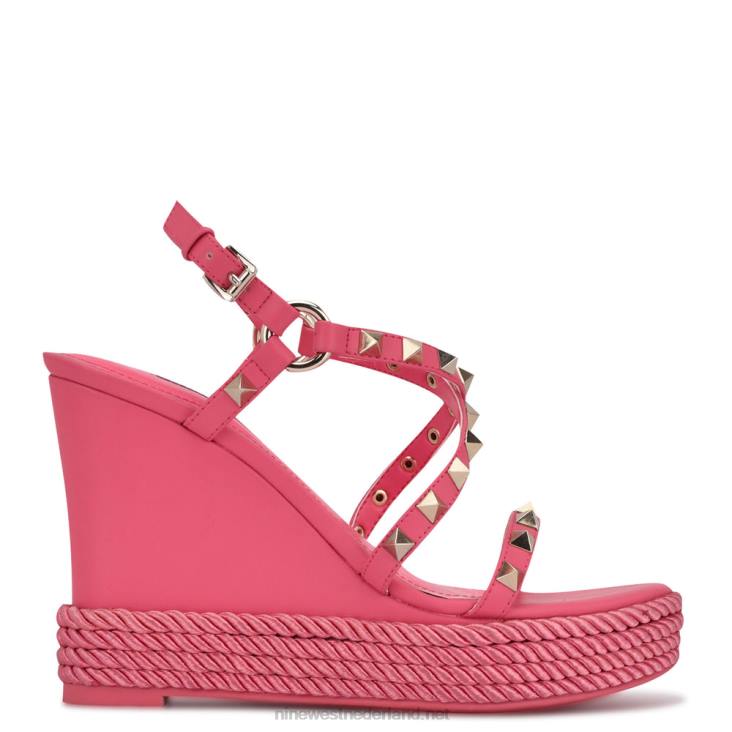 harte espadrille sandalen met studs en sleehak Nine West 62LB784 wauw roze