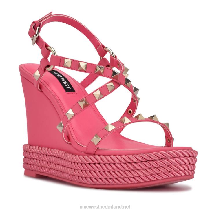 harte espadrille sandalen met studs en sleehak Nine West 62LB784 wauw roze
