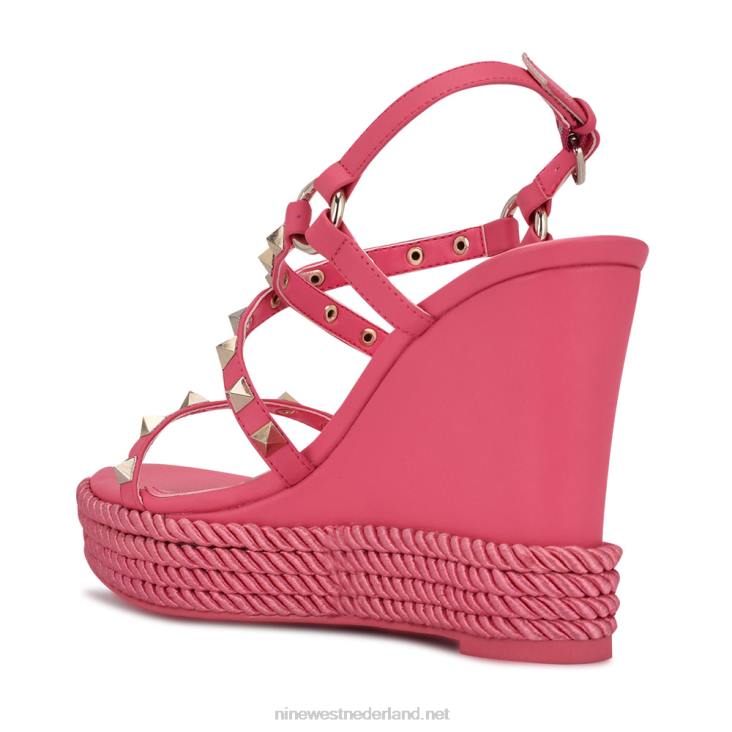 harte espadrille sandalen met studs en sleehak Nine West 62LB784 wauw roze