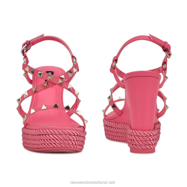 harte espadrille sandalen met studs en sleehak Nine West 62LB784 wauw roze
