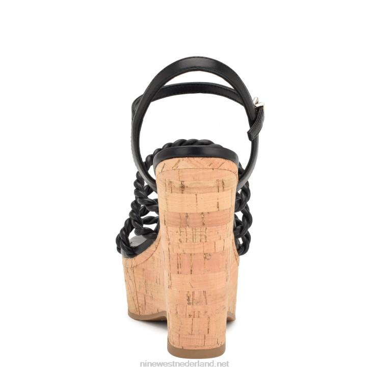 renest sandalen met sleehak en enkelbandje Nine West 62LB762 zwart