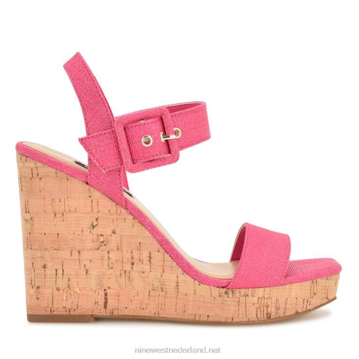 sandalen met sleehak Nine West 62LB767 roze raffia
