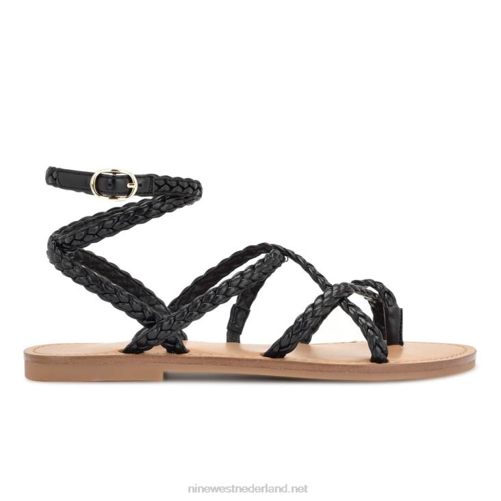 Coralin enkel wrap platte sandalen Nine West 62LB12 zwart geweven