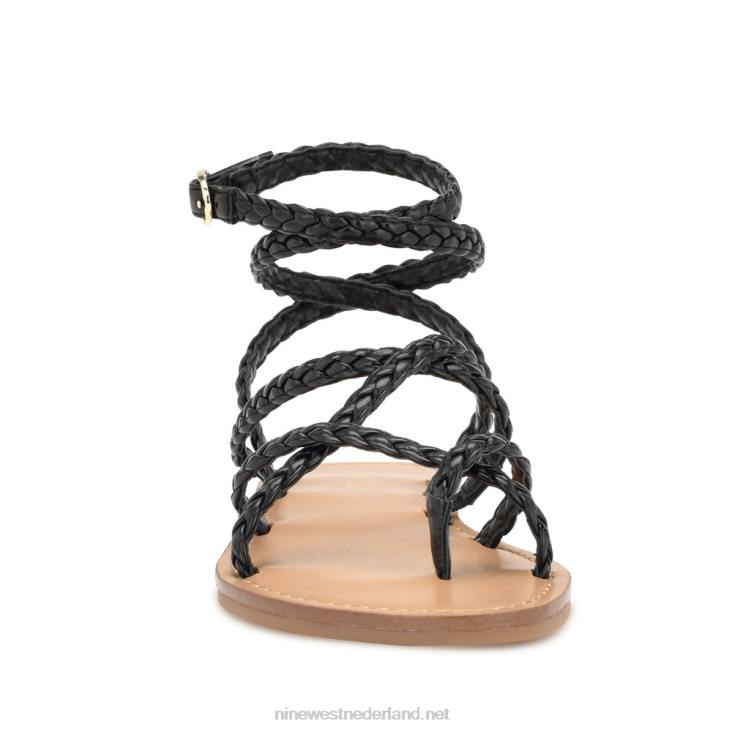 Coralin enkel wrap platte sandalen Nine West 62LB12 zwart geweven