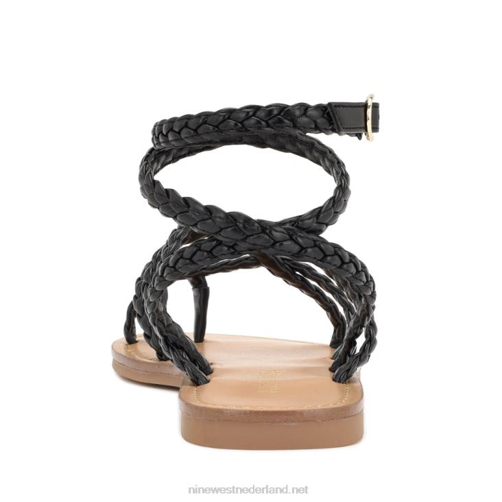 Coralin enkel wrap platte sandalen Nine West 62LB12 zwart geweven