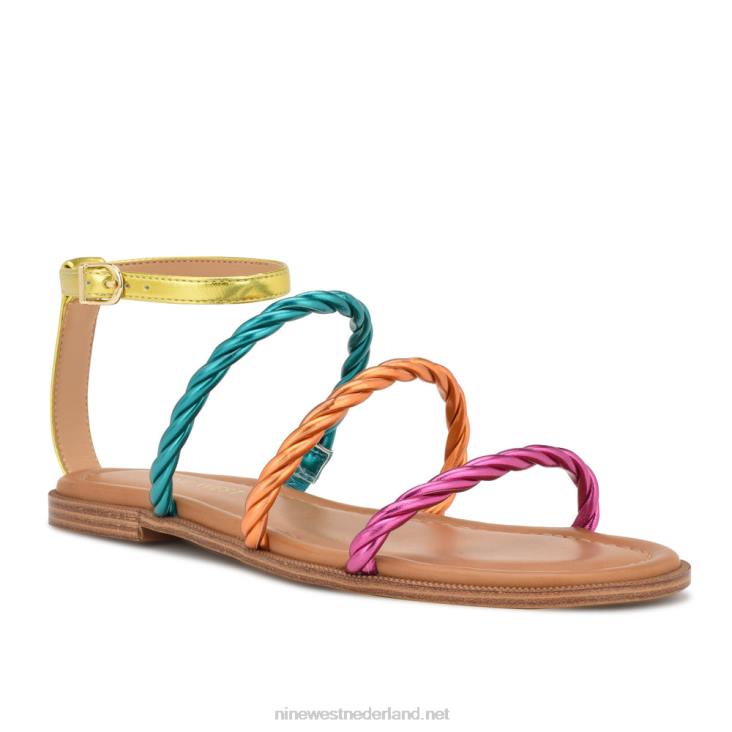 ipster platte sandalen met enkelbandje Nine West 62LB26 roze oranje multi metallic