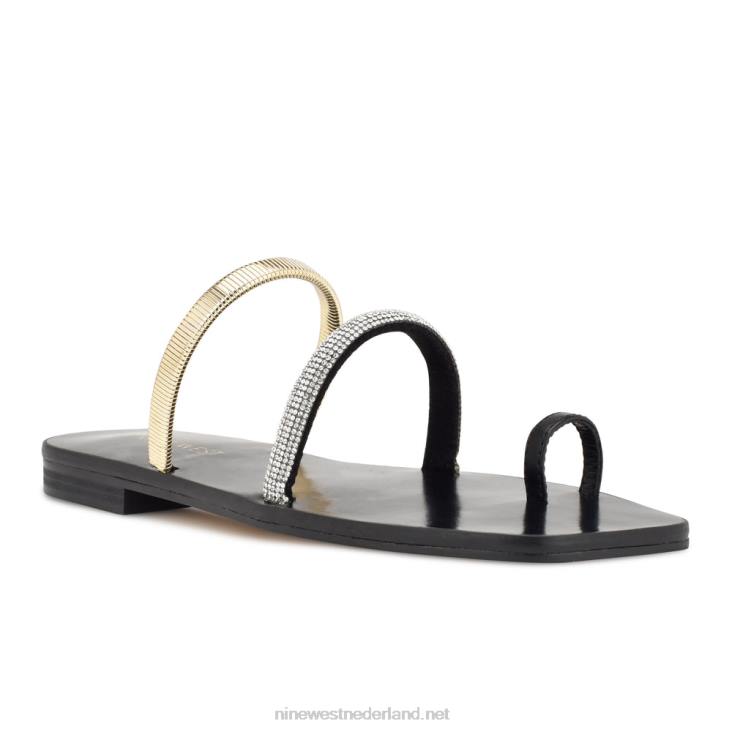mavis sandalen met platte slede Nine West 62LB4 zwart goud kristal