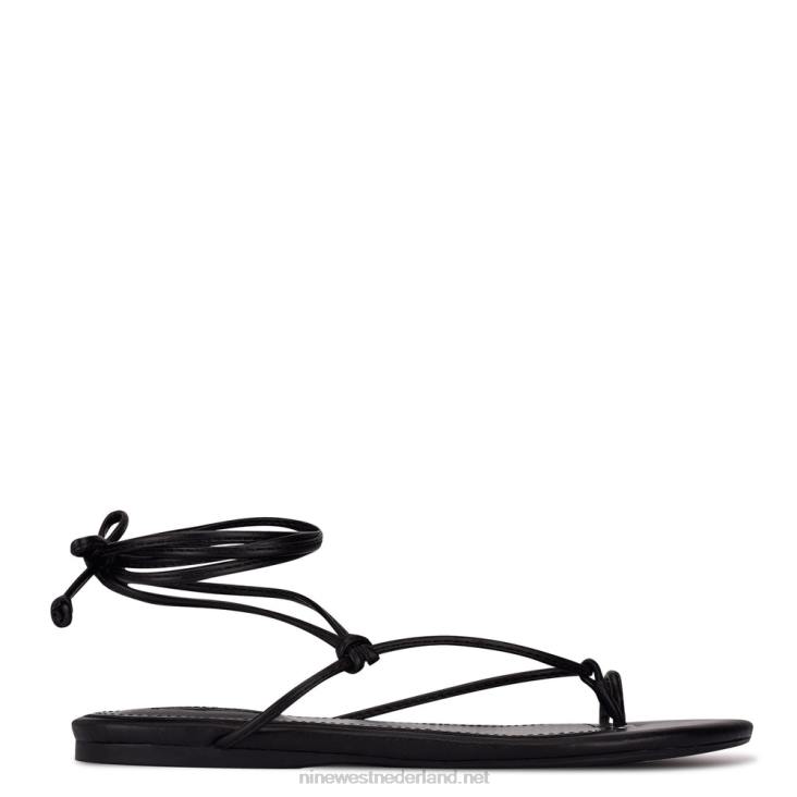 pansie platte sandalen met enkelomslag Nine West 62LB107 zwart